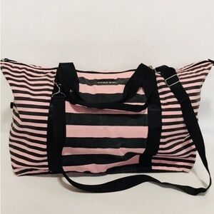 Victoria's Secret Pink and Black Striped Travel Bag